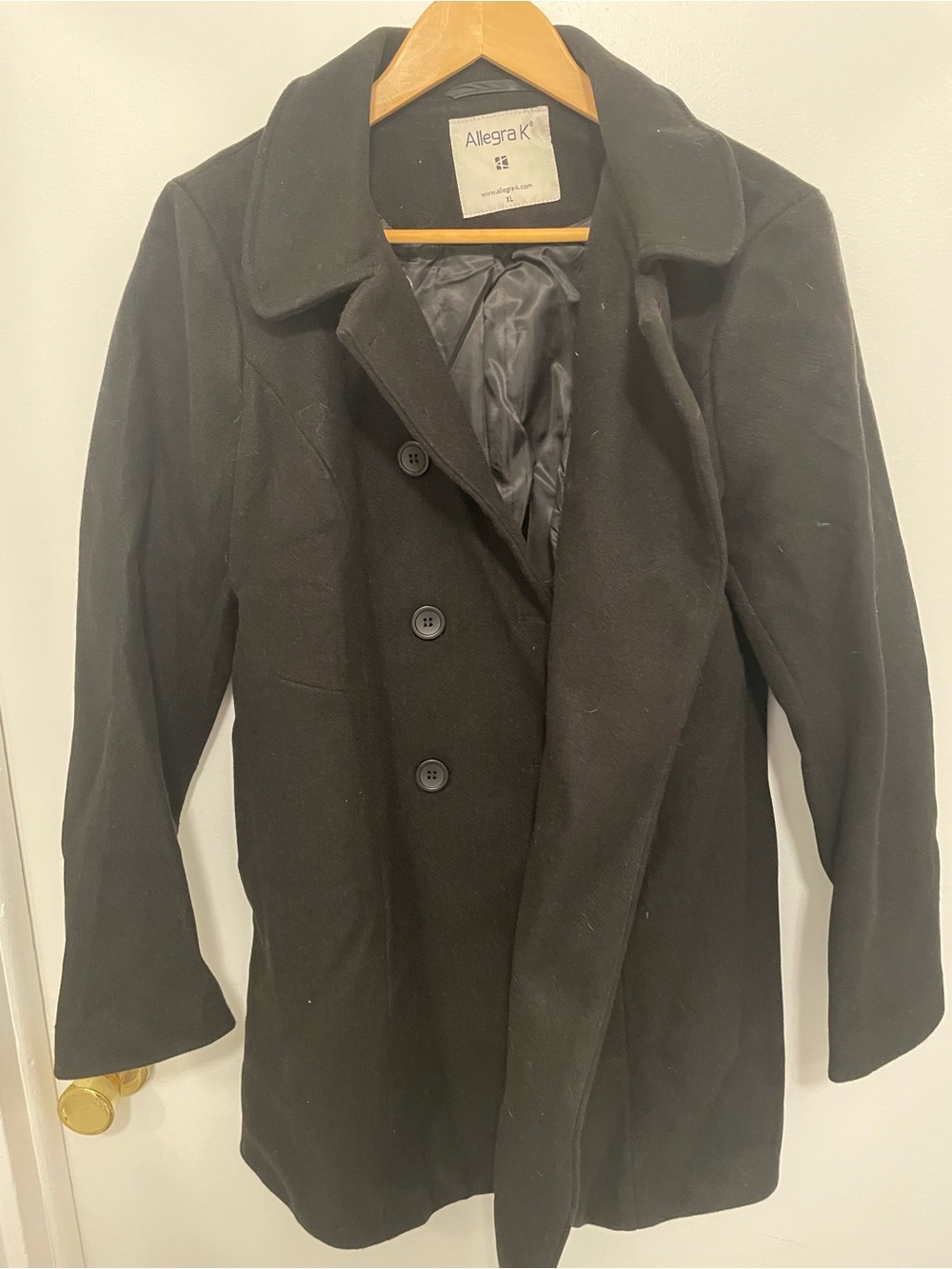 Allegra K Black Double-Breasted Coat